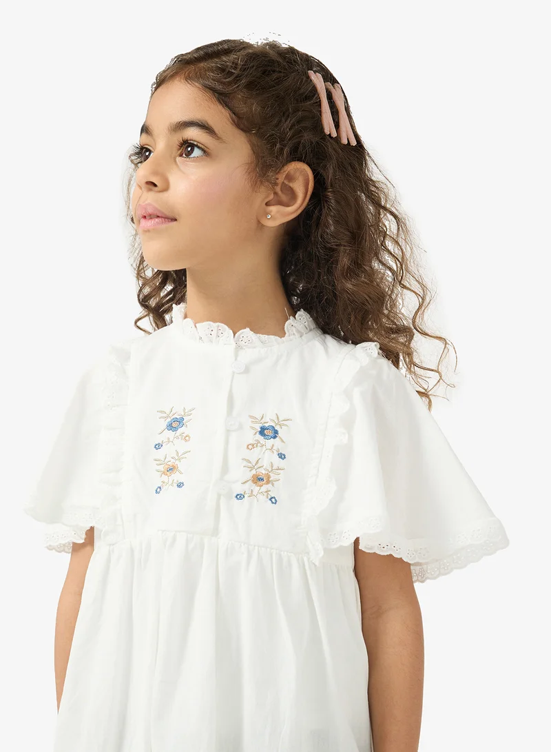 Pinata  Ruffle Shoulder Embroidered White Dress for Women | Best Price UAE